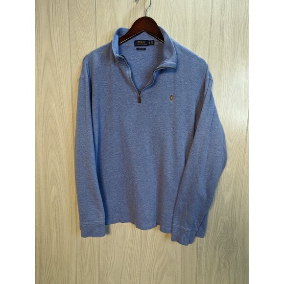 POLO RALPH LAUREN Estate Rib Jumper Blue Quarter 1/4 Zip Mens XL - Picture 1 of 7